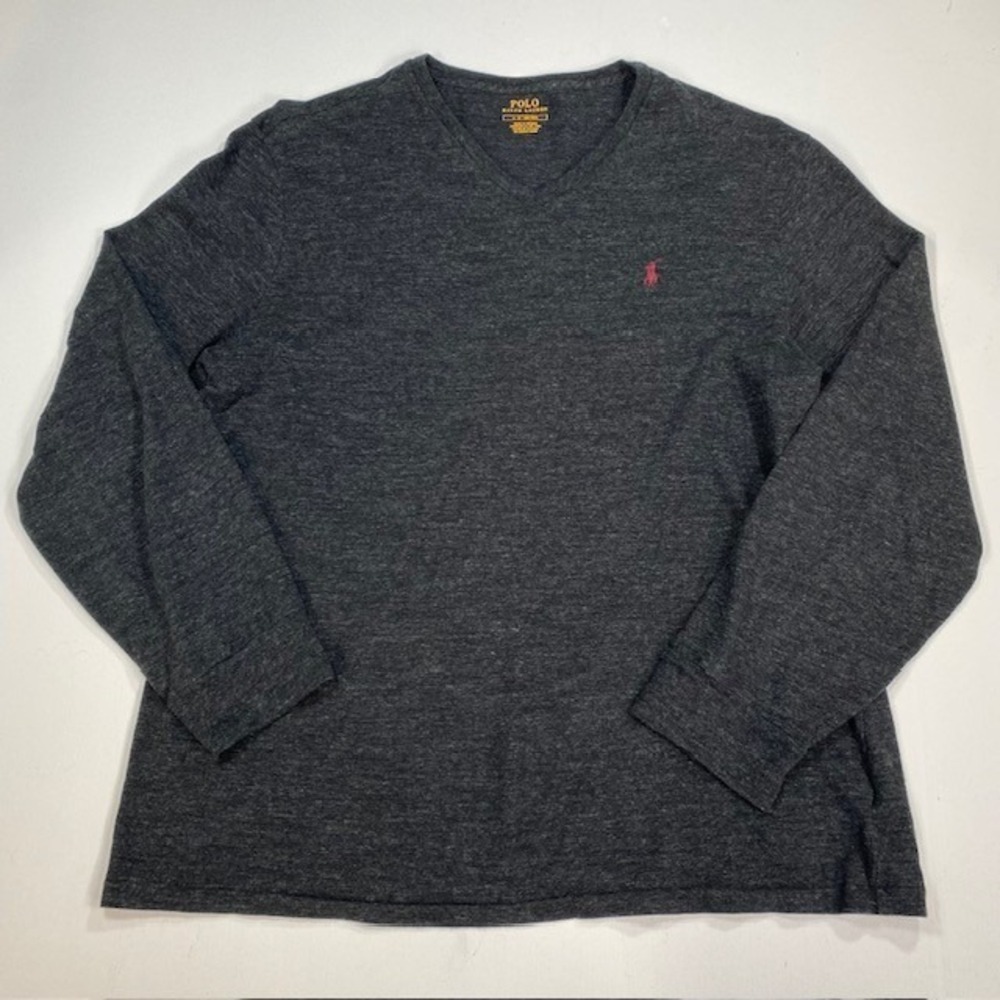 Polo Ralph Lauren‎ Long Sleeve V Neck T Shirt Dark Gray Heather Men's Size L